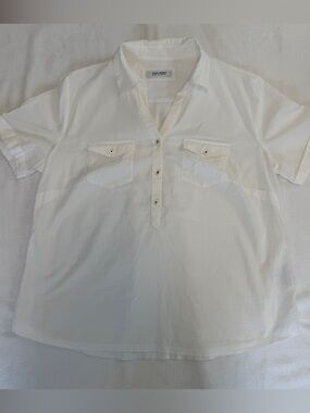 Gerry Weber White Blouse Short Sleeve Button Front Minimalist Classic Top XL